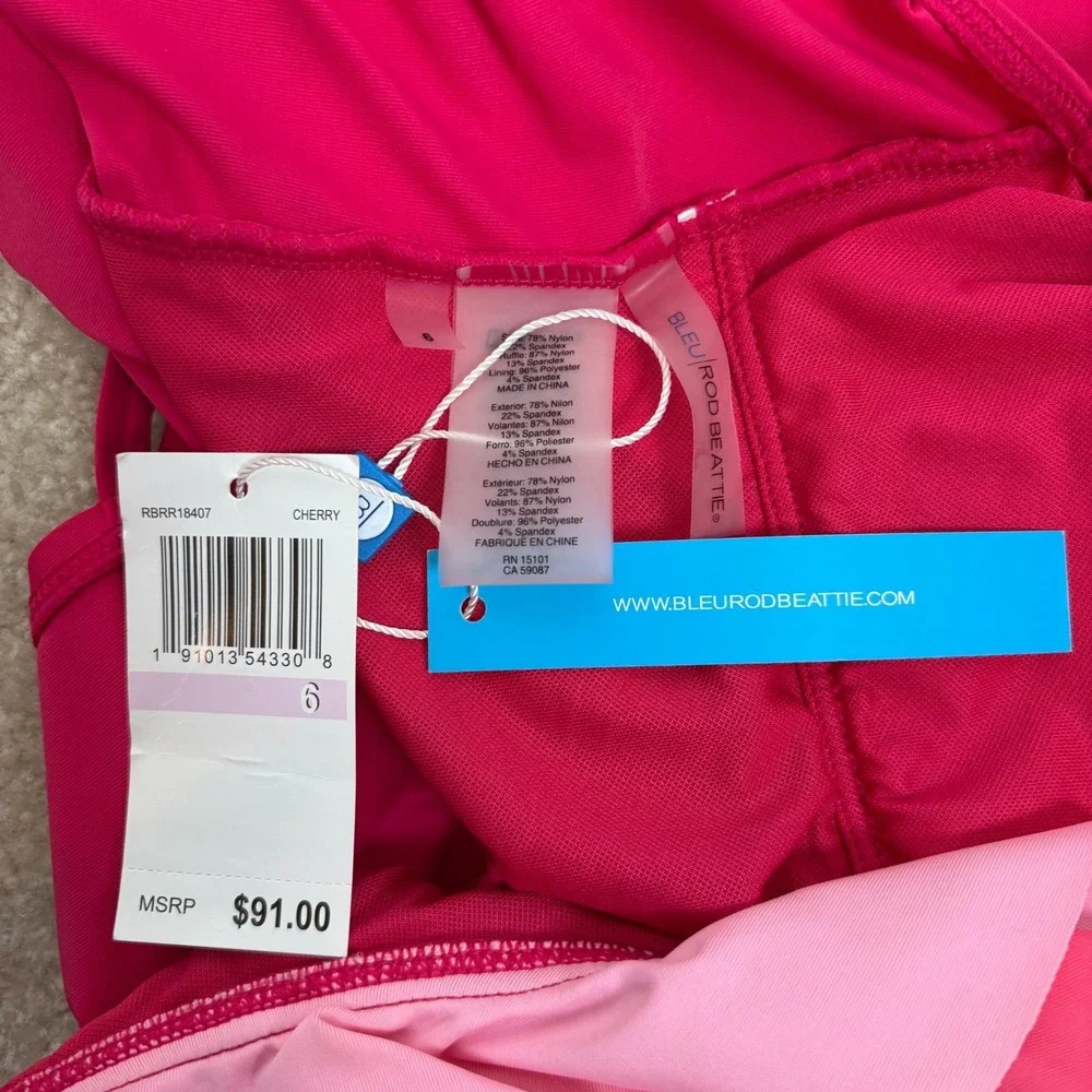 Bleu Rod Beattie Tankini Swimsuit Ruffle Front Lattice Back Hot Pink Sz‎ 6 NEW